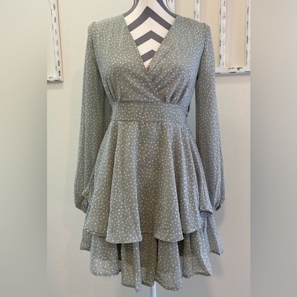 Japna Dresses & Skirts - Japna Mint Green Polka Dot Ruffle Mini Dress Sheer A Line Cottagecore Boho Small